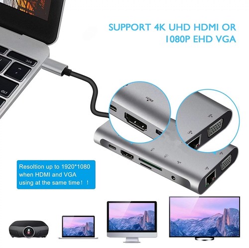 USB Type-C HUB 2/3/4/5/6/7/8/10/12/13 IN one 4K HDMI VGA RJ45 Ethernet SD TF OTG - Picture 50 of 65