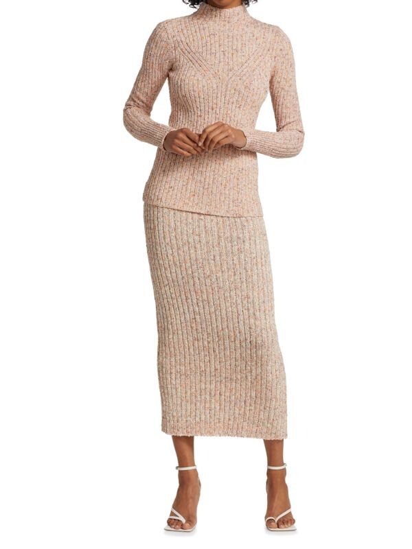NUEVO CON ETIQUETAS PRECIO DE VENTA SUGERIDO POR EL FABRICANTE $1400 St John conjunto de suéter y falda de punto tweed de algodón. S. Tela italiana