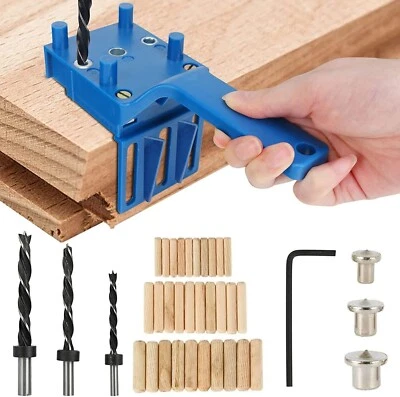 41Pcs Woodworking Doweling Jig Set Wood Dowel Drilling Hole Saw Drill Guide Kit