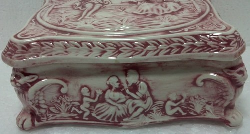 Encantador de cerámica/caja de tocador color rosa romántico diseño pareja 7x5x3 usado - Imagen 2 de 7