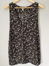 Joie Silk V-Neck Safari Edam B Top Animal Tank Blouse Black Tan Size L Novelty