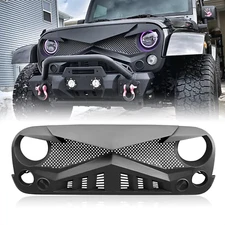 Front Matte Black Hawke Grille Bumper Grill For 2007-2018 Jeep Wrangler JK JKU