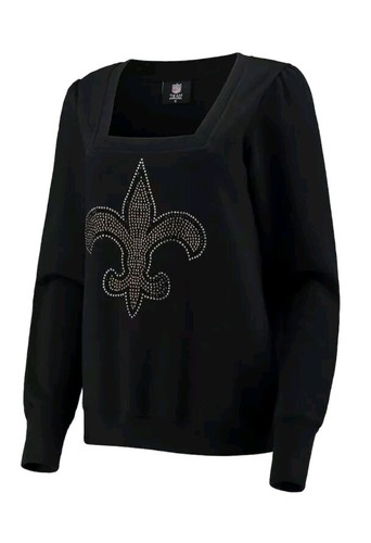 New Orleans Saints Cuce Womens Square Neck Pullover Rhinestone Sweatshirt XL