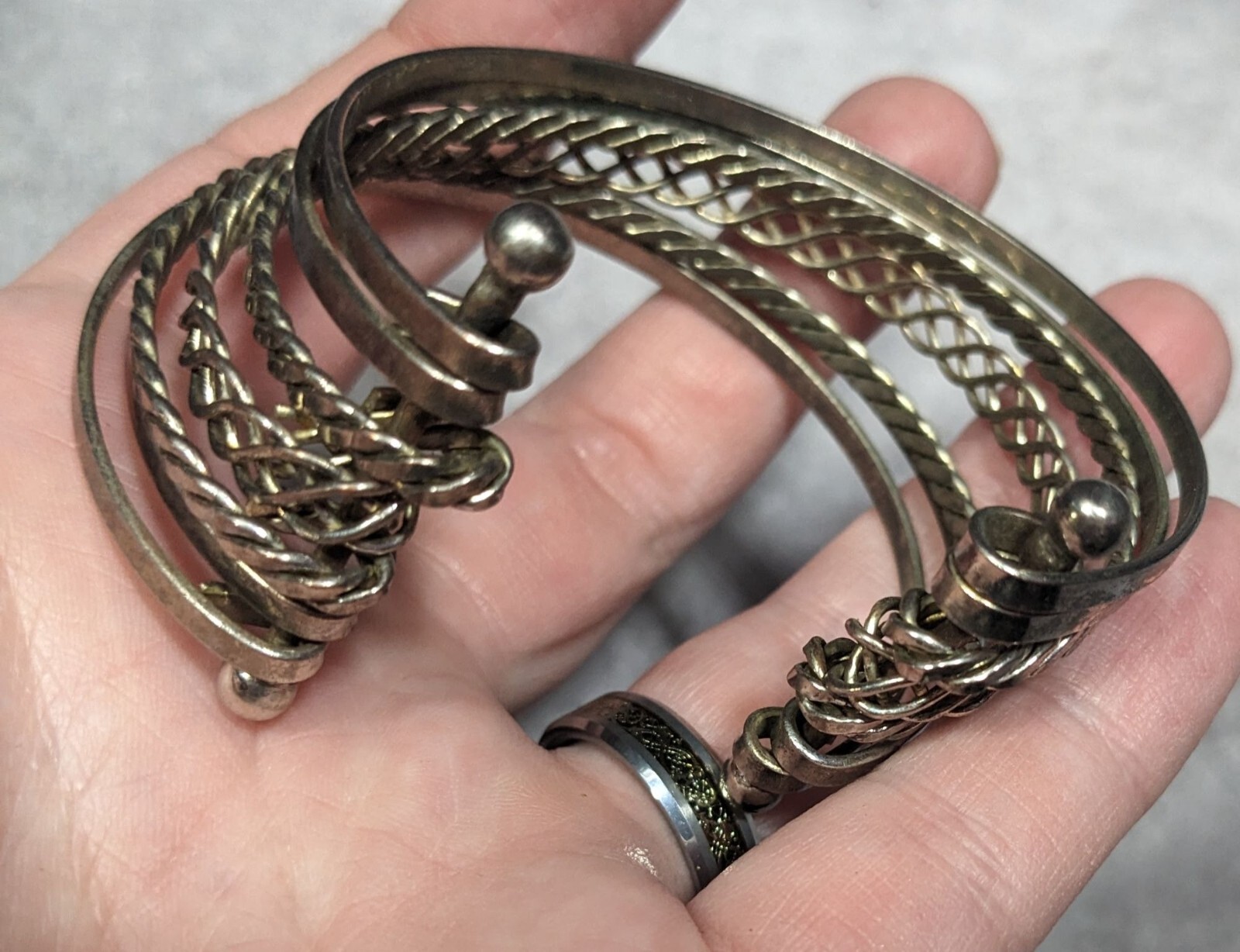 Braided Multilayer Silver Tone Cuff Bracelet - image 8