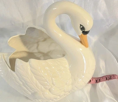 Vintage Holland Mold White Swan Planter Ceramic Handmade Case 9x10x8” Large - Image 1 of 4
