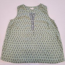 Pure Jill J. Jill Green Floral Block Print Sleeveless Tunic Linen Top XL
