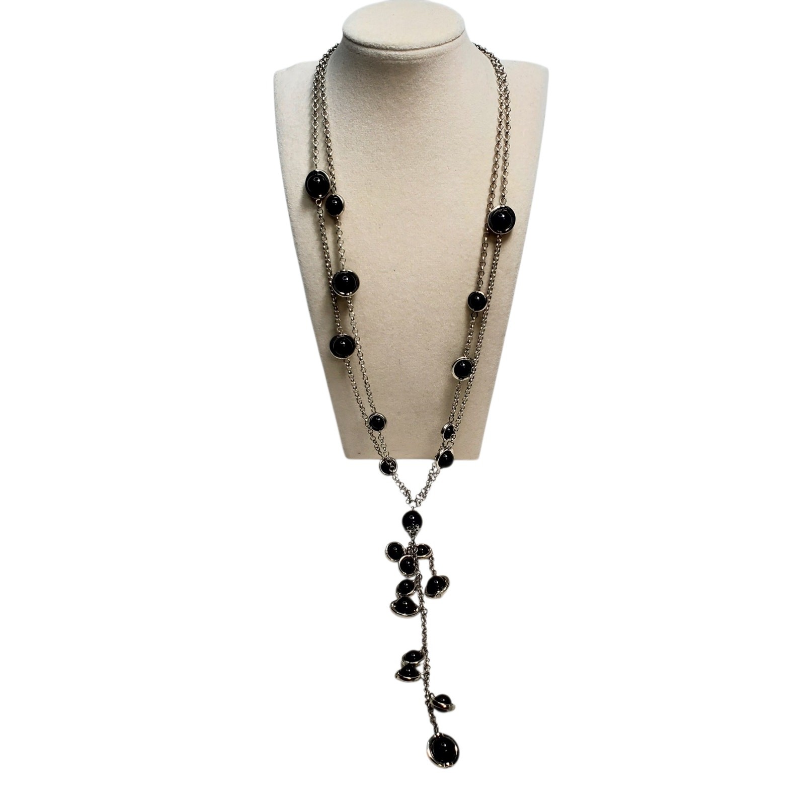 Double Strand Dangle Beaded Link Chain Necklace 2… - image 1