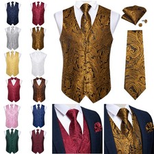 Red Blue Green Black Mens Vest Tie/Bowtie Hankie Cufflinks Wedding Waistcoat Set