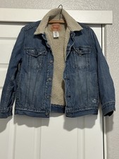Vintage 2000s Levis Denim Sherpa Lined Jean Jacket Trucker 58104 Women M See Des