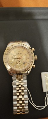 Versace Two-tone Greca Chronograph Watch With Gold Dial