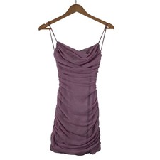 Oh Polly Bodycon Dress UK 8 Purple Ruched Womenswear Strappy Preloved