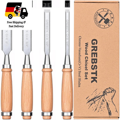 Holzspachtelset 4 Stück CRV Stahl 25 Grad Kante Schutzkappe