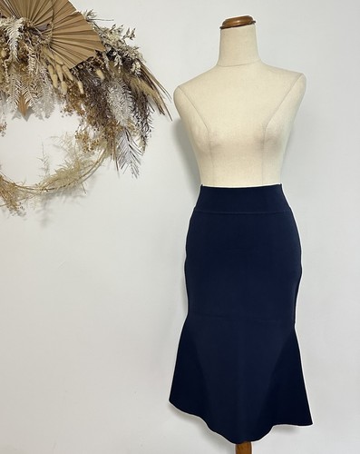 SCANLAN THEODORE Navy Crepe Knit Skirt Peplum Fitted Pencil Size S Career Wear