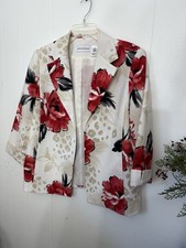 Alfred Dunner 14 Red White Floral 3/4 Sleeve Blazer EUC