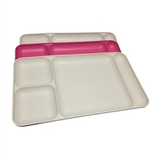 (3) Vintage Tupperware Food Trays Divided Dining Camping Cafeteria Four Dividers