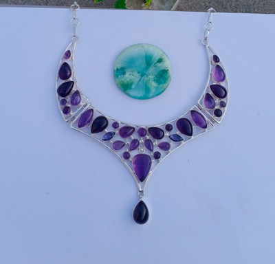Beautiful Amethyst Gemstone 925 sterling Silver Necklace Jewelry