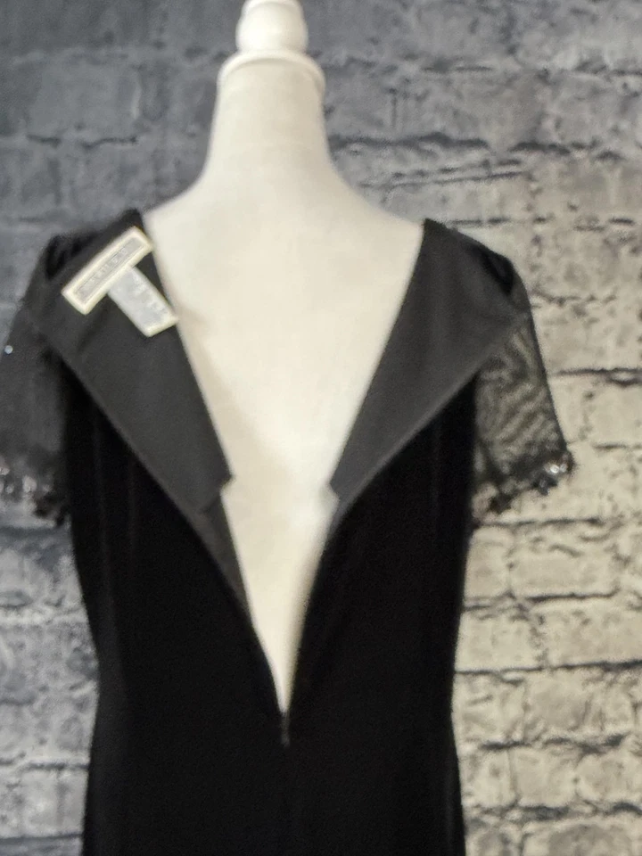 Vestido Jessica Howard Mujer 16 Negro Terciopelo Cuentas Manga Cuello Cuadrado Cóctel Foto 4 de 4