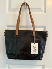NWT Hobo “Cecily” Black Leather Tote with Brown Handles and Tons Of Pockets!