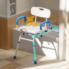 Sliding Shower Chair with Extra-Wide 360° Swivel Seat, 330lbs Tub Transfer
