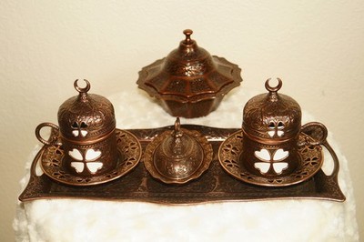 SENA Turkish Copper Coffee Cup Set w/ Tray/ Sugar Bowl & ACAR AS9001  Bowl W/LID