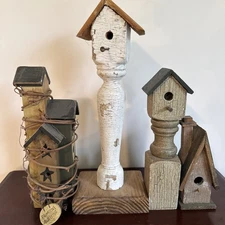 Primitive Rustic Birdhouse Lot Farmhouse Decor Chippy Wood Country Cottage Set