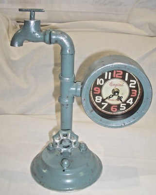 Tischuhr Engine Brother Wright Wasserhahn Uhr Blech Shabby Chic petrolfarben