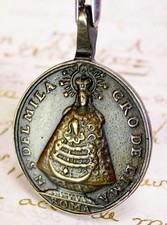 ANTIQUE 18TH CENTURY MADONNA OF MIRACLES LIMA CATHOLIC HOLY TRINITY BRONZE MEDAL