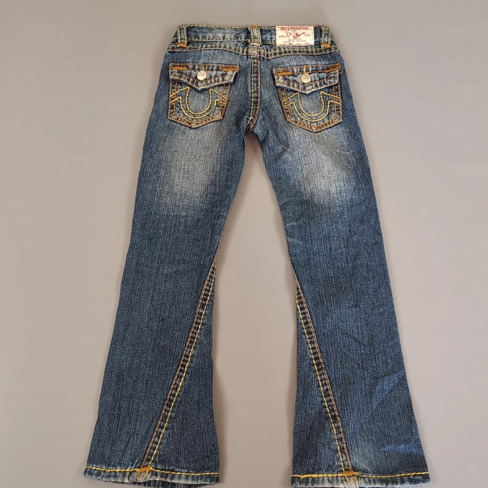 Pantalones de mezclilla True Religion JOEY acampanados niñas talla 8 jóvenes niños diseño de costura retorcida azul Foto 2 de 4