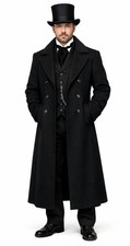 Men's Victorian Black Wool Long Coat, Handmade Vintage Victorian Steampunk Coat