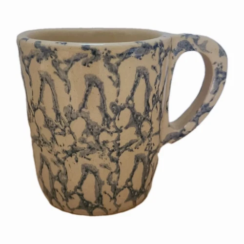 Roseville Ohio Pottery RRP Co USA Blue Spongeware Heavy Earthenware Mug Vintage 