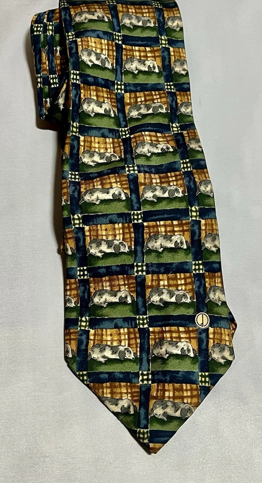 Мужской галстук Dunhill 100% шелк спящая собака сделано в Италии - Изображение 2 из 4