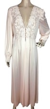 Vintage 70s Shadowline Blush Lace Trim Peignoir Lingerie Nightgown Robe S/M/L