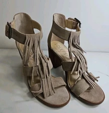 Sole Society Beige Suede Leather 3" Heels Pump Strappy Sandal 6.5M