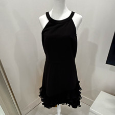 Black Halter Neck Sleeveless Sheath Dress, Ruffle Hem, Short, Size S, Party