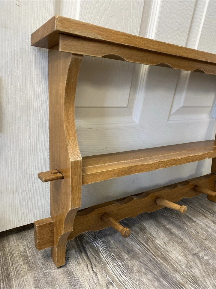 ESTANTE COLGANTE DE PARED DE MADERA DE 2 NIVELES DE COLECCIÓN CON 3 clavijas listo para colgar decoración de cabaña de granja Foto 3 de 4