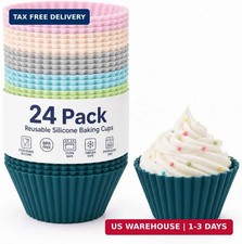 24Pk Silicone Muffin Cups - Cupcake Liners - Kitchen-Reusable-Baking-Cups-Non-St