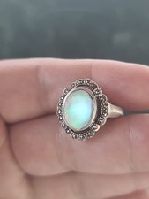925 Sterling Silver Abalone Shell  Marcasite Ring, Size US 6 Vintage