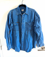 Vintage Calvin Klein Jeans Men's Blue Solid Denim Cotton Button-Up Shirt L