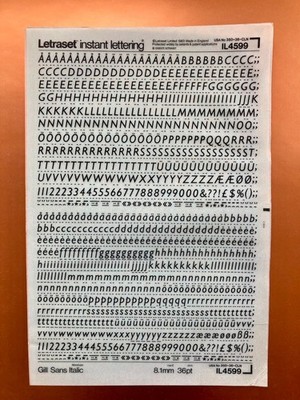 LETRASET IL4599 GILL SANS  ITALIC 36 pt  Transfer  Abreibebuchstaben  NEU