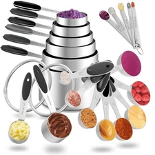 Measuring Cups and Spoons Set, 21 Pieces Stainless Steel Measuring Cups Measu...
