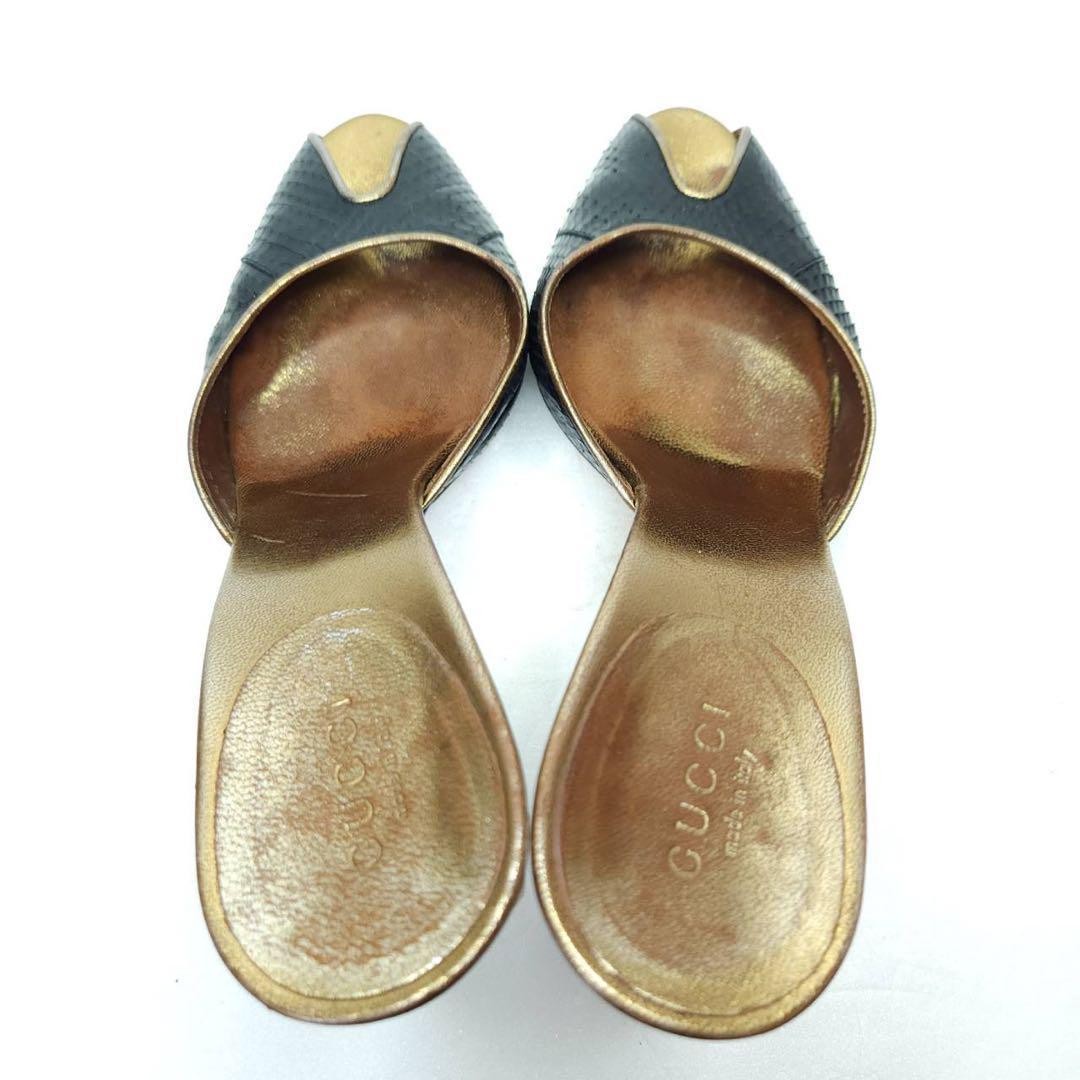 Rare GUCCI Python Embossed Mules Heels 35C Navy G… - image 7