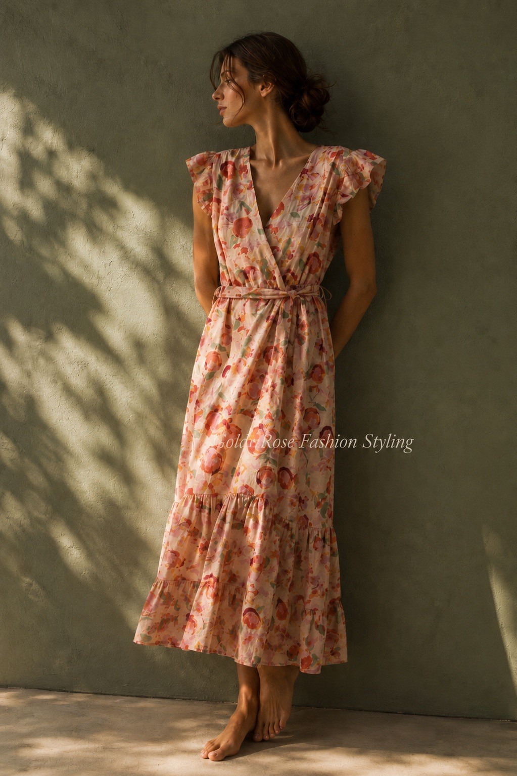 NWT Sam Edelman Floral Ruffle Sleeve Wrap Midi Dress Belted Feminine Boho Size 6