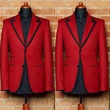 Red Fashion Men Suits Wedding Groom 2 Pcs Slim Fit Tuxedo Party Wear Prom Blazer