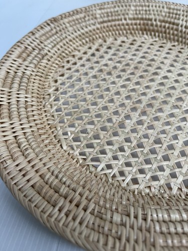 Piatto artigianale tailandese vintage rattan vimini marrone forma rotonda ristoranti X10 - Foto 3 di 12
