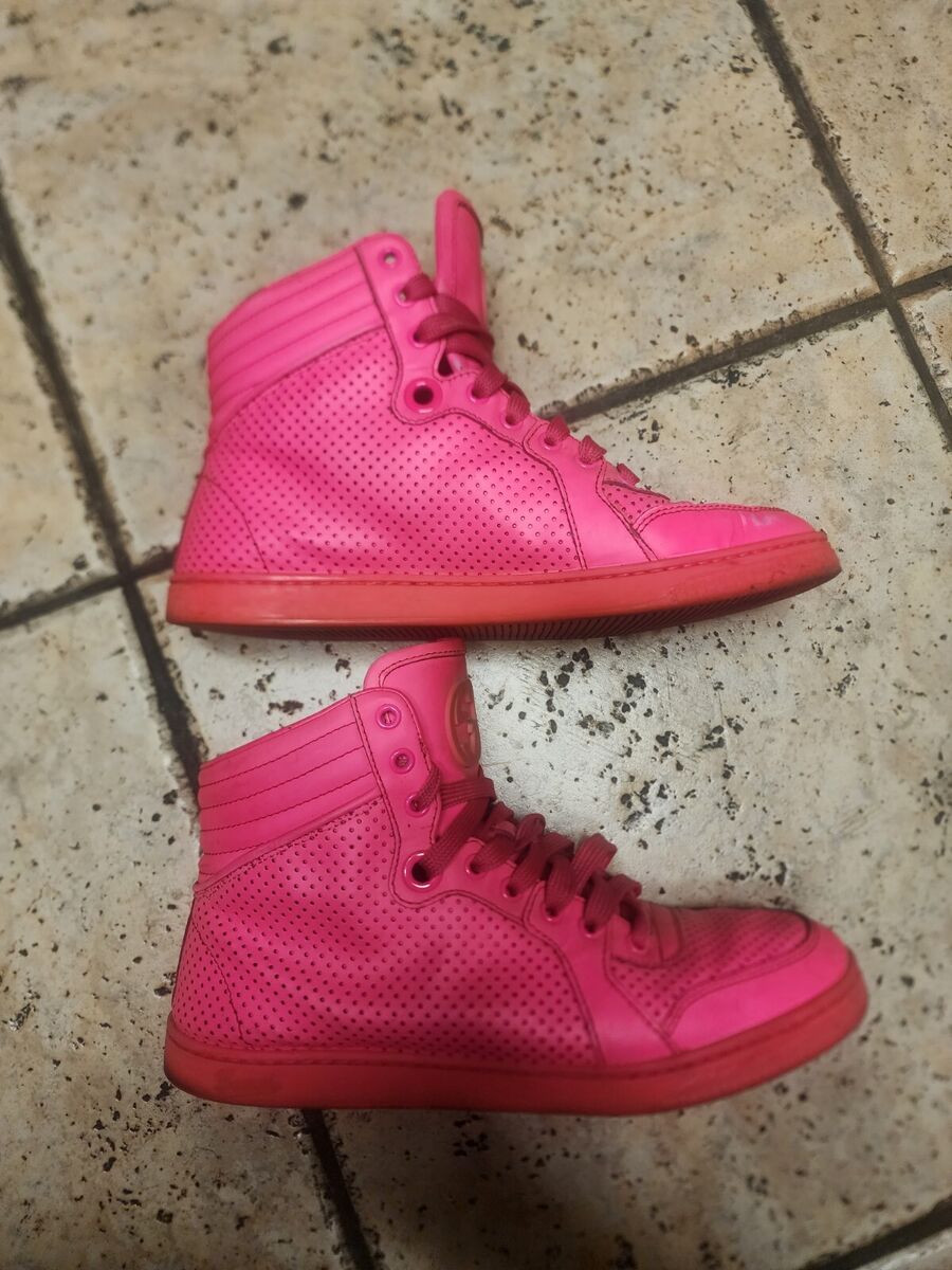Authentic Gucci Guccisima Hot Neon Pink Leather High Top Authentic Gucci Guccisima Hot Neon Pink Leather High Top