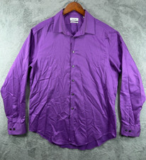 Calvin Klein Mens 34 16.5 Dress Shirts Slim Purple Button Up Long Sleeve No Iron