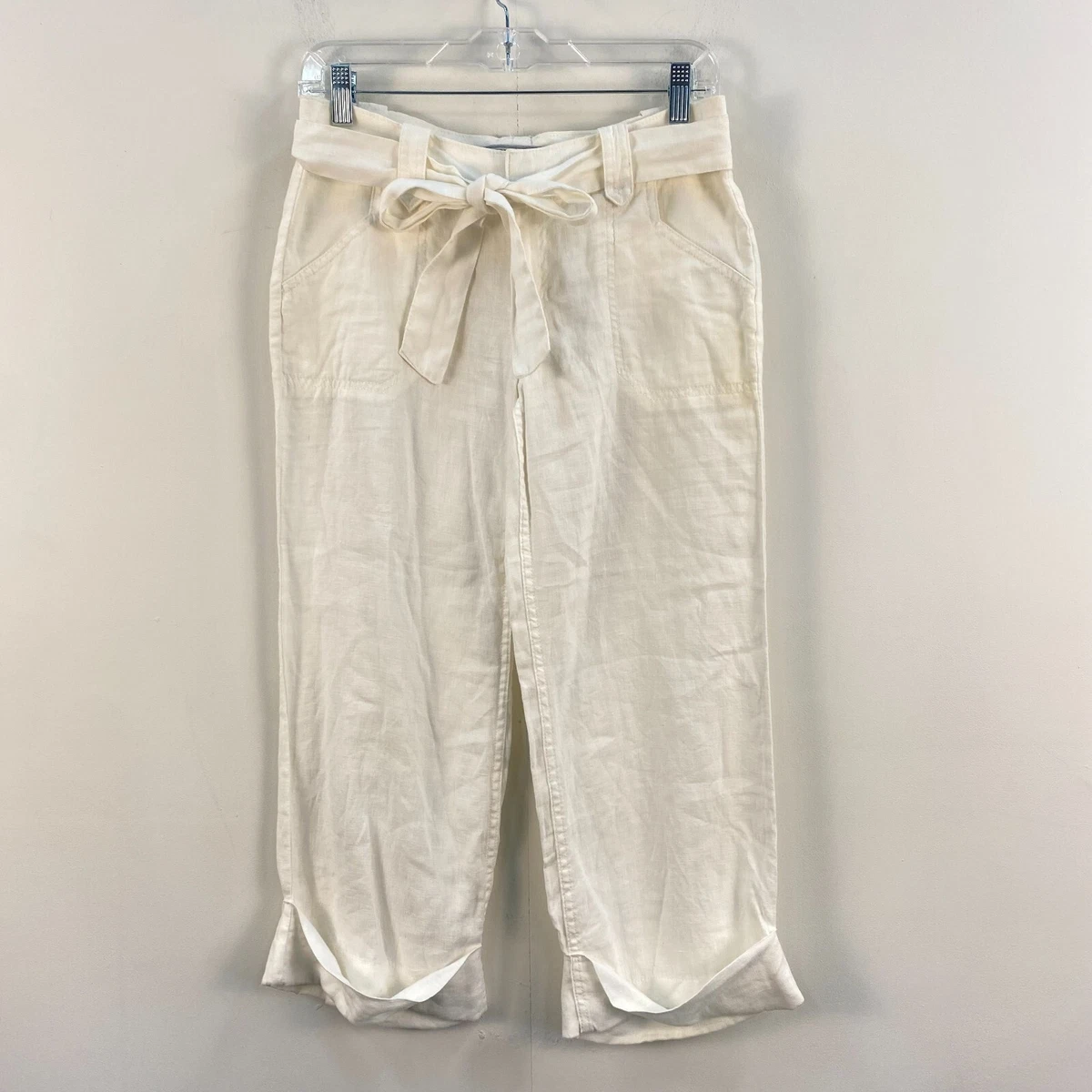 Old Navy Womens 4 Pants Trousers White Linen Belt Crop Ankle