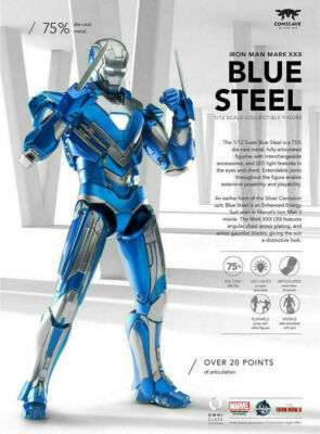 Marvel Iron Man Mark XXX MK30 Blue Actionfigur 75% Metall LED Lichter Comicave