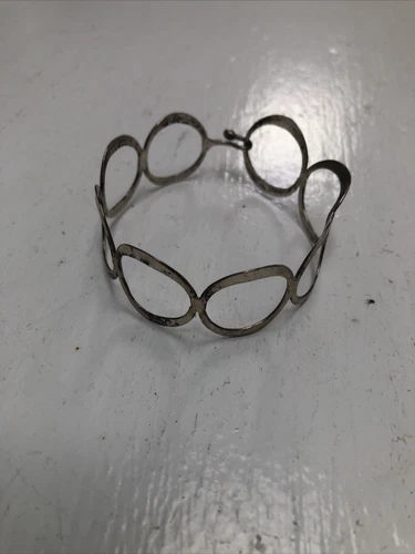 Vintage Handmade 925 Sterling Silver Rings Cuff Bracelet with Hook Closure