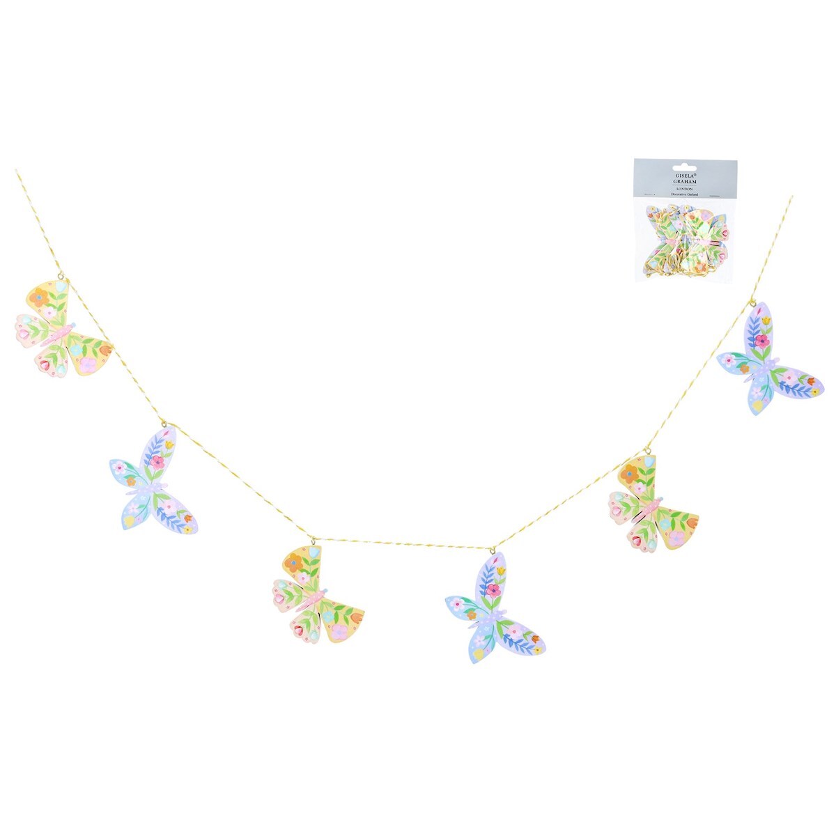 Gisela Graham Wooden Pastel Floral Butterfly Easter Garland Homeware Decoration